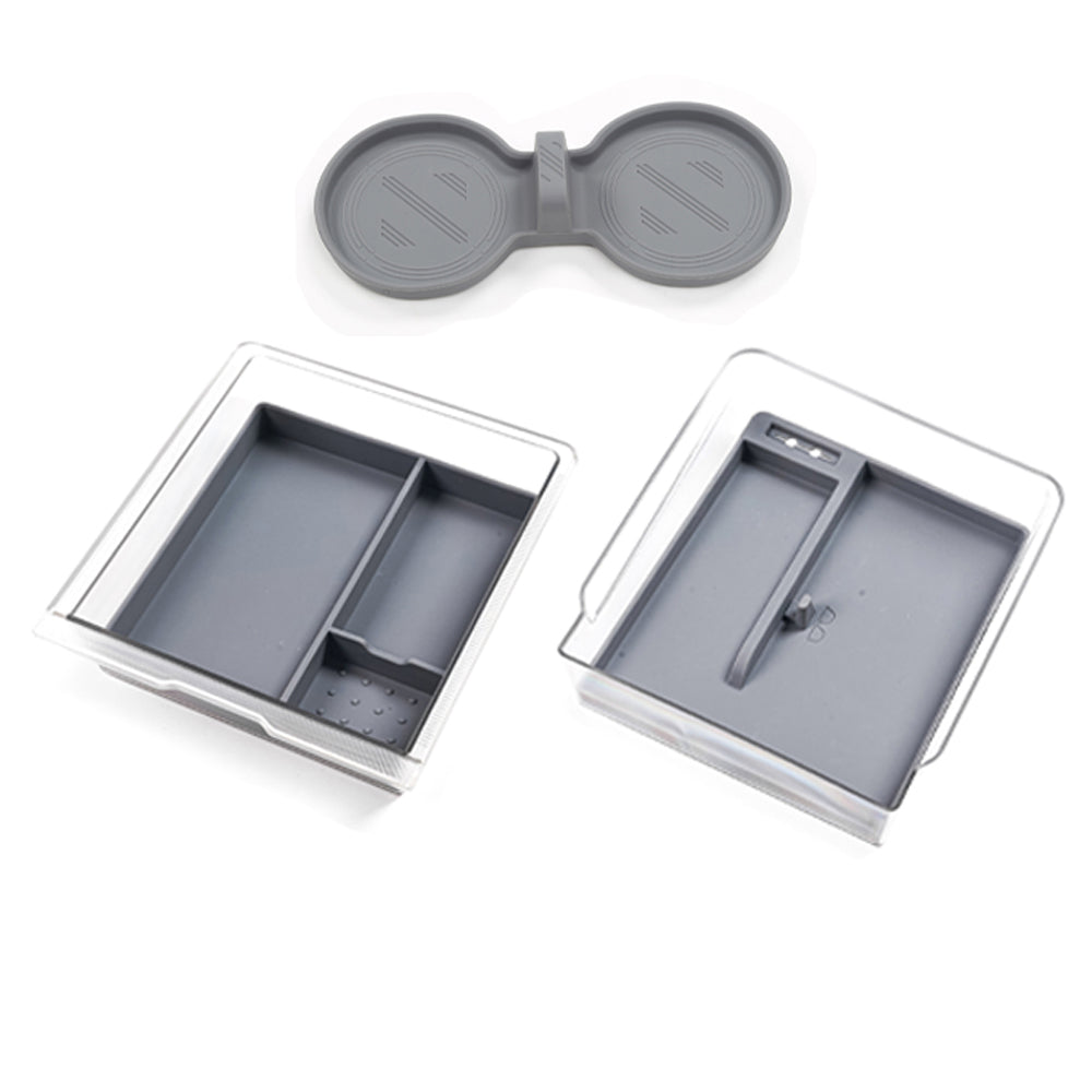 2024 Model 3 Highland Center Console Organizer Tray Designed For Armrest Storage Box Cup pad Wireless charging pad Set Central Control + Armrest Box Storage Box+Silicone Pad(Grey-3pcs)