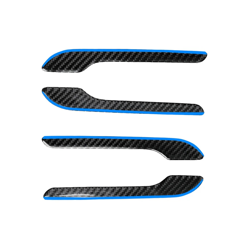 Door Handle Cover Trim For Tesla Model 3/Y (4PCS) Carbon Fiber with Blue Trim