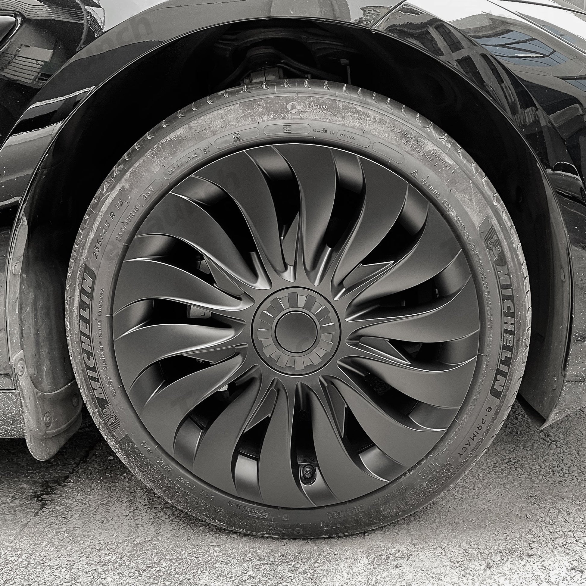 Storm Style Full Cover Wheel Hubcap For Tesla 2024 Model 3 Highland 18-inch Wheels (4PCS) Matte Black