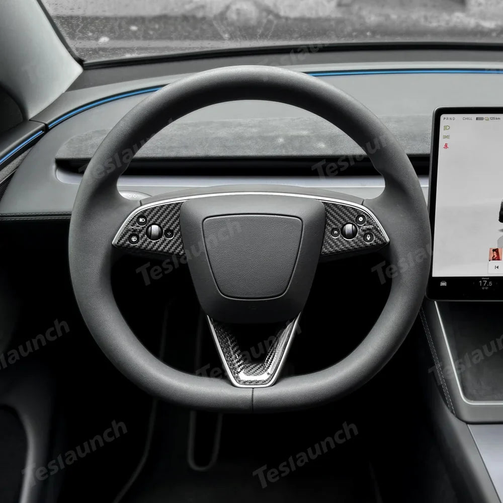 [Real Carbon Fiber] Steering Wheel Trim Cover Kit for Tesla Model Y Juniper 2025+