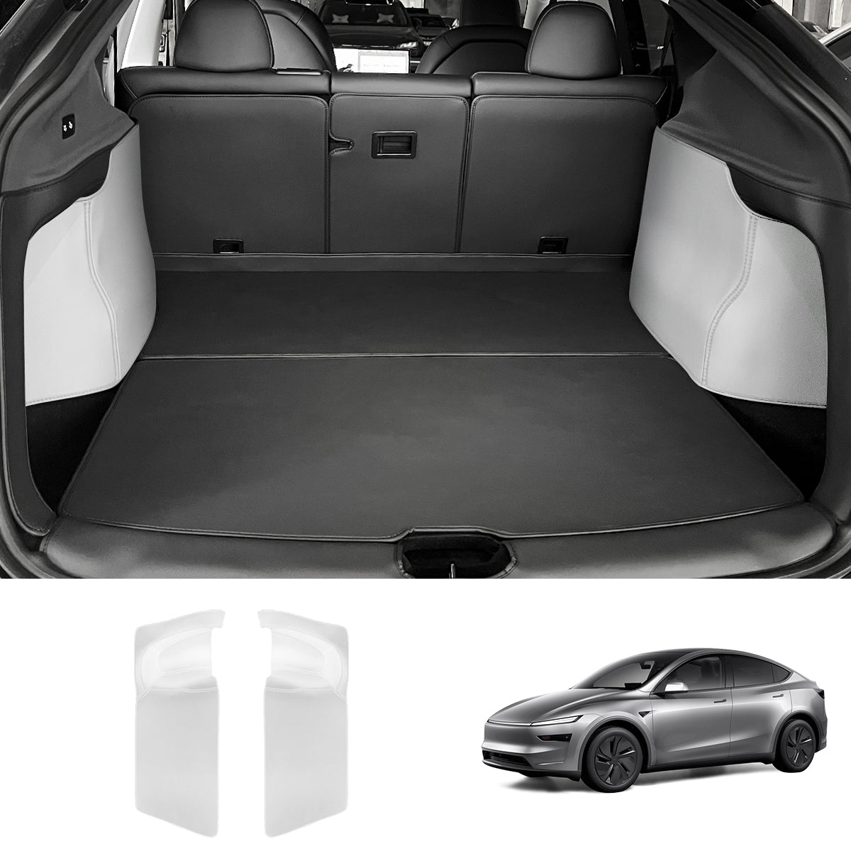 Napa Leather Rear Trunk Side Shields – Long-Lasting Protection 2-Piece Set for Tesla Model Y Juniper 2025+ White