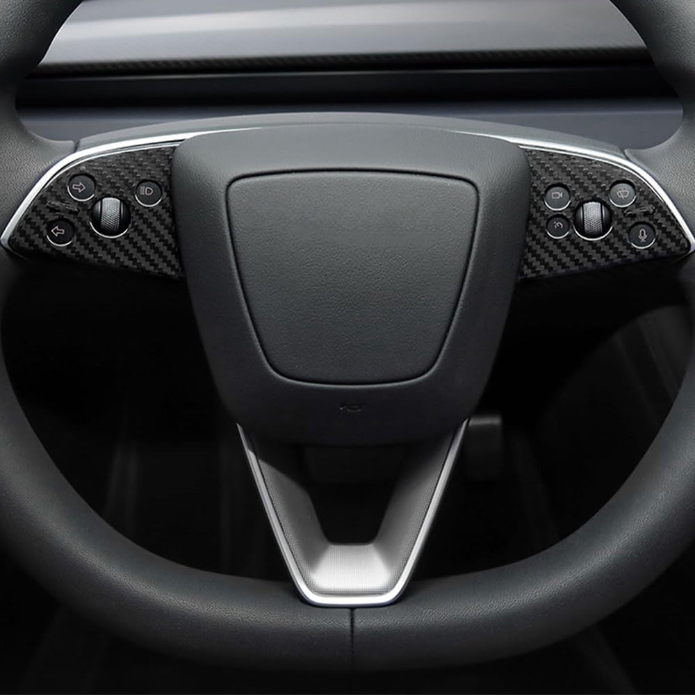 [Real Carbon Fiber] Steering Wheel Panel Covers (2PCS) for Tesla Model 3 Highland 2024+ Glossy Carbon Fiber Steering Wheel Cover (2 Pcs)