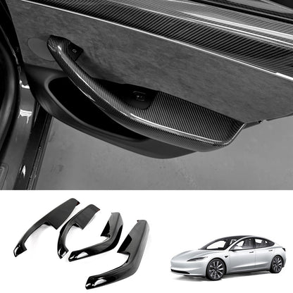 [Real Carbon Fiber] Front & Rear Door Armrest Overlays Covers (4 PCS) for Tesla Model 3 Highland 2024+ Glossy Carbon Fiber