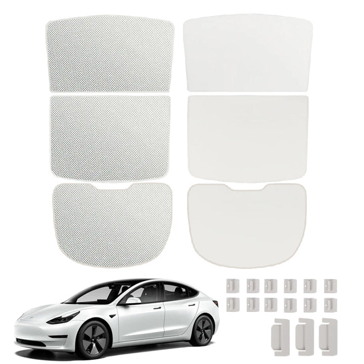 Upgrade Built-In Reflective Sunroof and Rear Windshield Sunshade For Model Y / Model 3 - Lightweight Reflective Silver Coated Sun Visor Beige