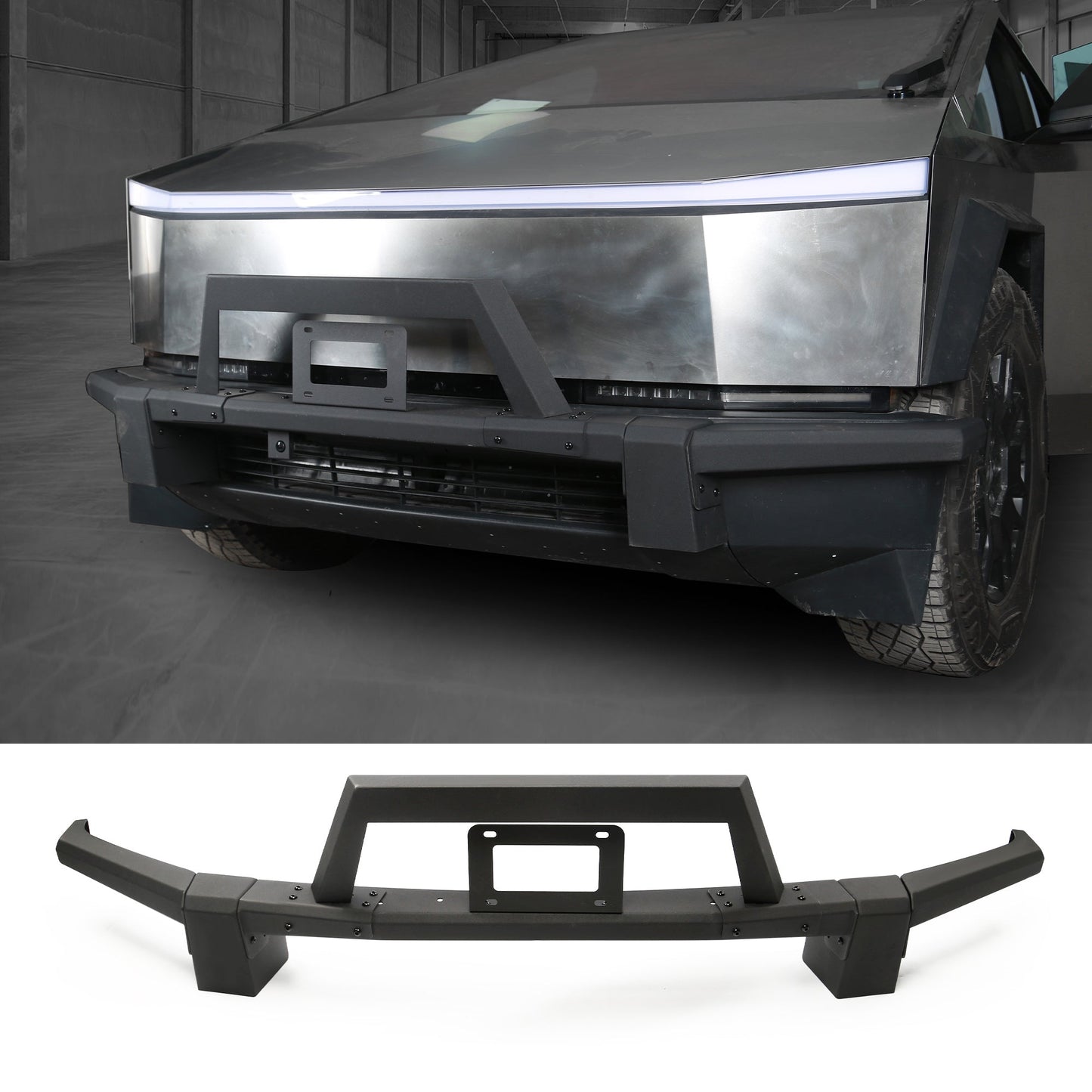 Heavy Duty Front Bumper with License Plate Frame for Tesla Cybertruck