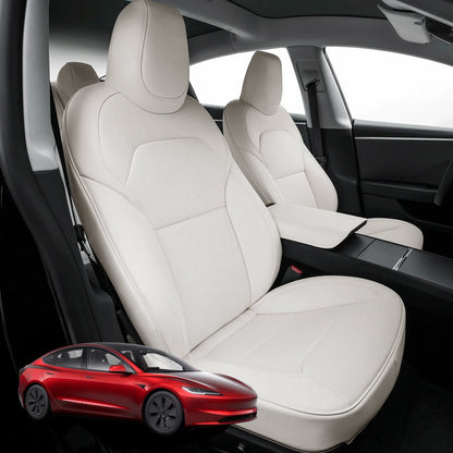 All-Inclusive 2024+ Tesla Model 3 Highland Seat Cover Genuine Leather Cream White