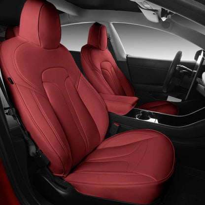 All-Inclusive 2018-2023 Model 3 Seat Cover for Tesla Nappa Leather Vertical Stripes Dark Red Full Set (Front & Rear Seats)
