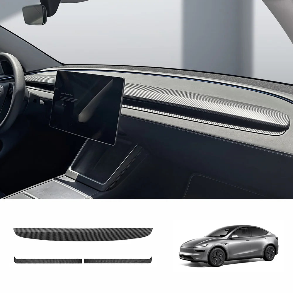 ABS Dashboard Trim Cover for Tesla Model Y Juniper 2025+ Upper+Lower Dashboard Cover Matte Carbon Fiber Style