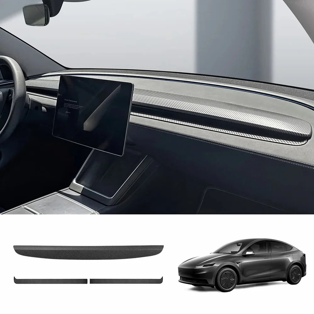 ABS Dashboard Trim Cover for for 2026 New Tesla Model Y Standard Upper+Lower Dashboard Cover Glossy Carbon Fiber Style