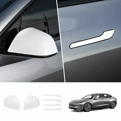 ABS Side Mirror Covers & Door Handle Covers for Tesla Model Y Juniper 2025+ / Model 3 Highland 2024+ Model 3 Highland 2024+ Full Set (Door Handle + Side Mirror) White