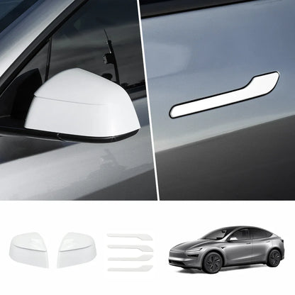 ABS Side Mirror Covers & Door Handle Covers for Tesla Model Y Juniper 2025+ / Model 3 Highland 2024+ Model Y Juniper 2025+ Full Set (Door Handle + Side Mirror) White