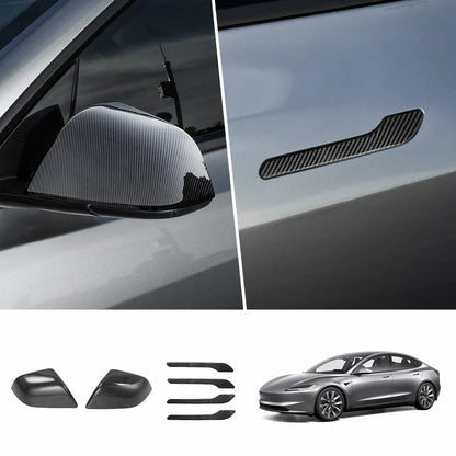 ABS Side Mirror Covers & Door Handle Covers for Tesla Model Y Juniper 2025+ / Model 3 Highland 2024+ Model 3 Highland 2024+ Full Set (Door Handle + Side Mirror) Glossy Carbon Pattern
