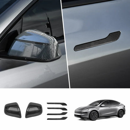 ABS Side Mirror Covers & Door Handle Covers for Tesla Model Y Juniper 2025+ / Model 3 Highland 2024+ Model Y Juniper 2025+ Full Set (Door Handle + Side Mirror) Glossy Carbon Pattern