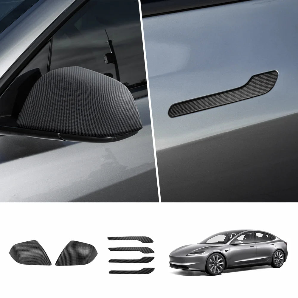 ABS Side Mirror Covers & Door Handle Covers for Tesla Model Y Juniper 2025+ / Model 3 Highland 2024+ Model 3 Highland 2024+ Full Set (Door Handle + Side Mirror) Matte Carbon Pattern