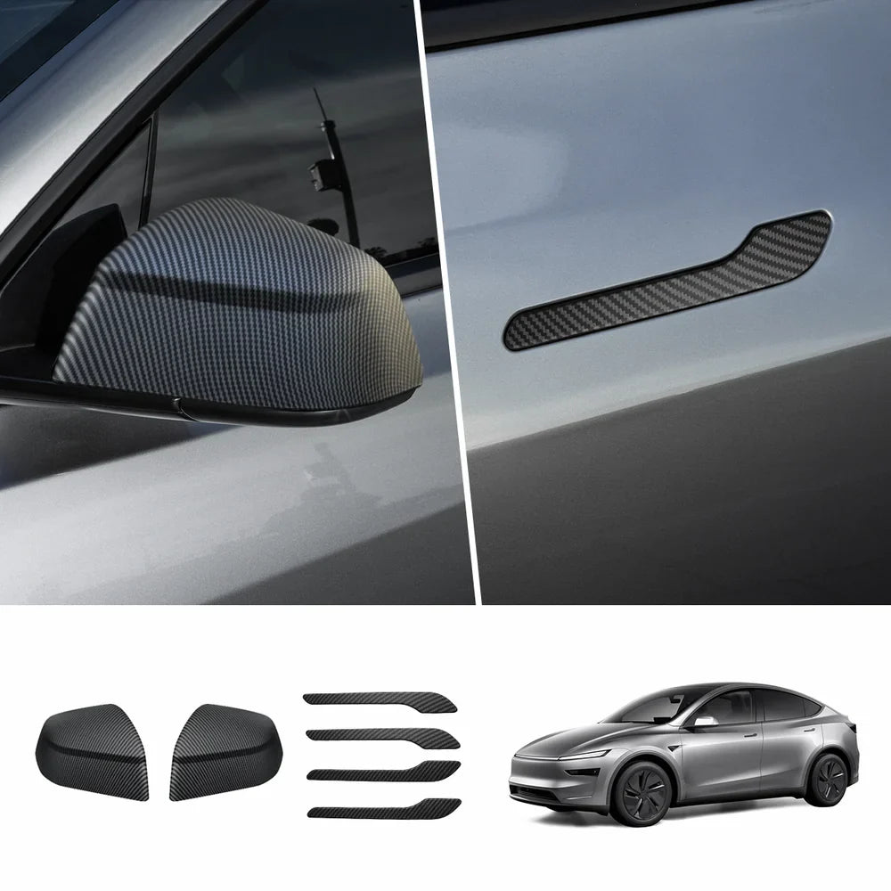ABS Side Mirror Covers & Door Handle Covers for Tesla Model Y Juniper 2025+ / Model 3 Highland 2024+ Model Y Juniper 2025+ Full Set (Door Handle + Side Mirror) Matte Carbon Pattern