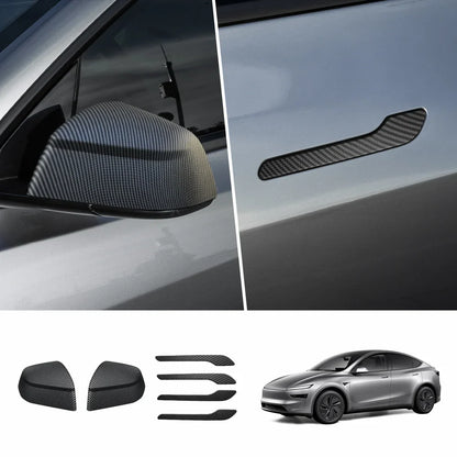ABS Side Mirror Covers & Door Handle Covers for Tesla Model Y Juniper 2025+ / Model 3 Highland 2024+ Model Y Juniper 2025+ Full Set (Door Handle + Side Mirror) Matte Carbon Pattern