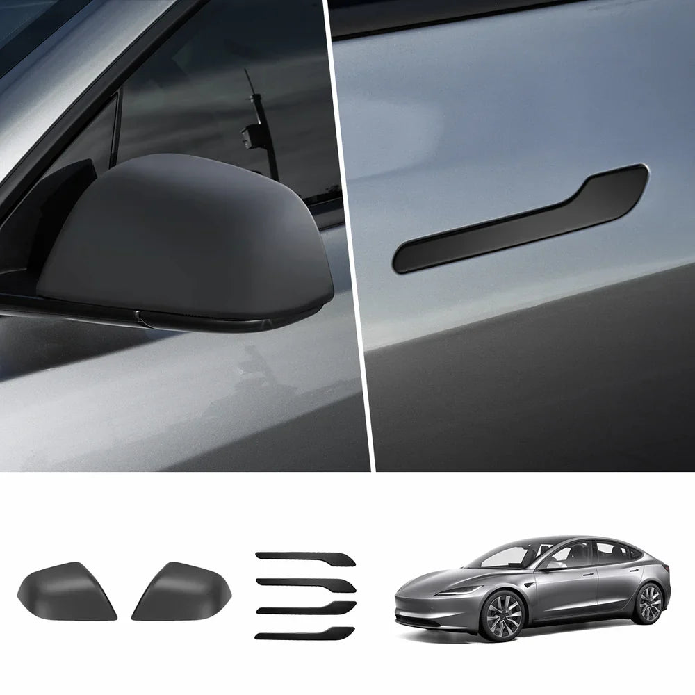 ABS Side Mirror Covers & Door Handle Covers for Tesla Model Y Juniper 2025+ / Model 3 Highland 2024+ Model 3 Highland 2024+ Full Set (Door Handle + Side Mirror) Matte Black
