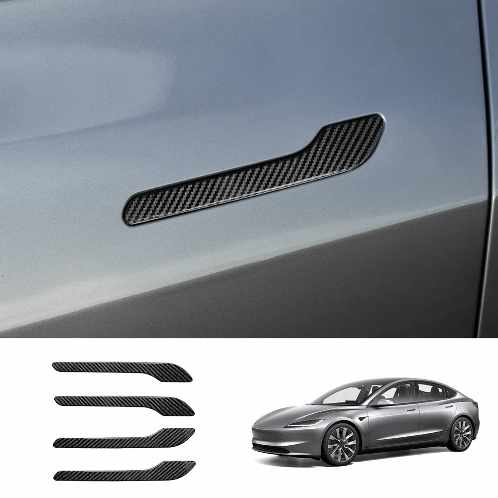 ABS Side Mirror Covers & Door Handle Covers for Tesla Model Y Juniper 2025+ / Model 3 Highland 2024+ Model 3 Highland 2024+ Door Handle Covers Glossy Carbon Pattern