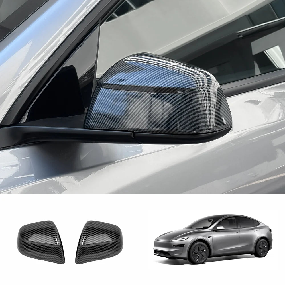 ABS Side Mirror Covers & Door Handle Covers for Tesla Model Y Juniper 2025+ / Model 3 Highland 2024+ Model Y Juniper 2025+ Side Mirror Covers Glossy Carbon Pattern