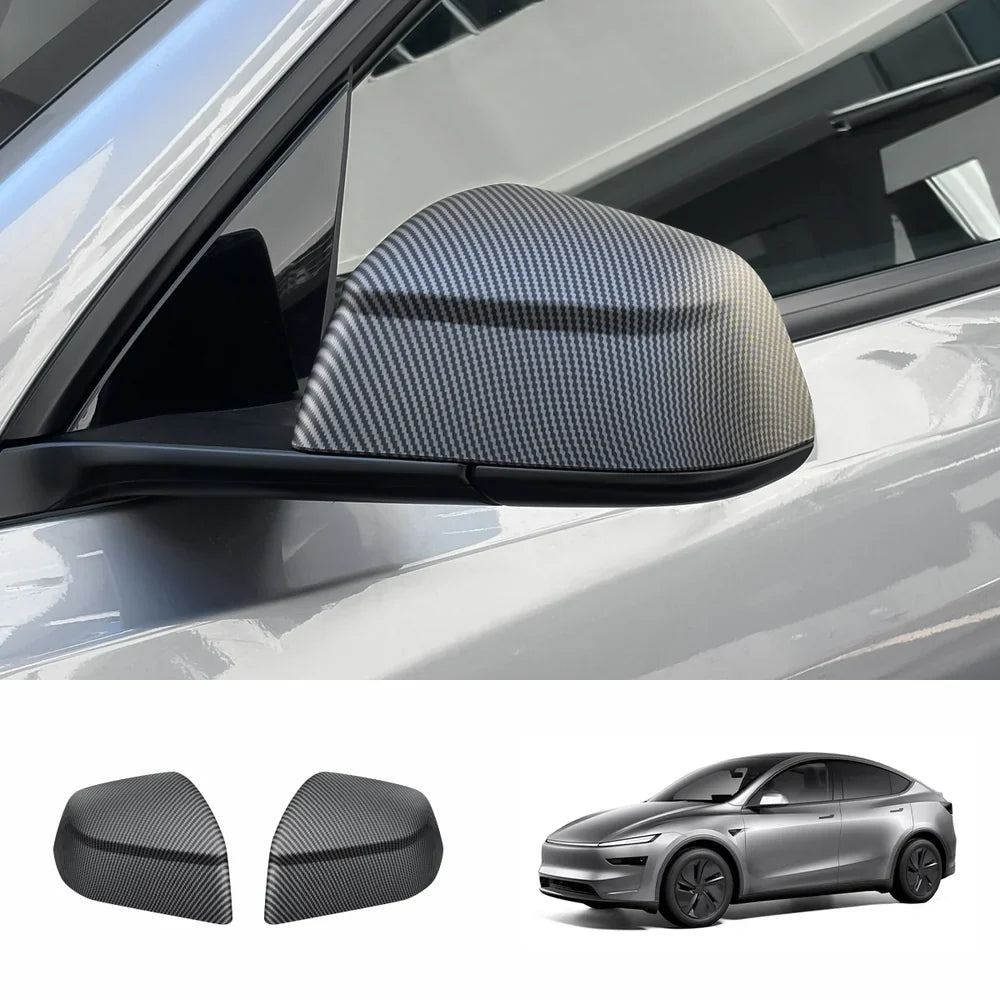 ABS Side Mirror Covers & Door Handle Covers for Tesla Model Y Juniper 2025+ / Model 3 Highland 2024+ Model Y Juniper 2025+ Side Mirror Covers Matte Carbon Pattern