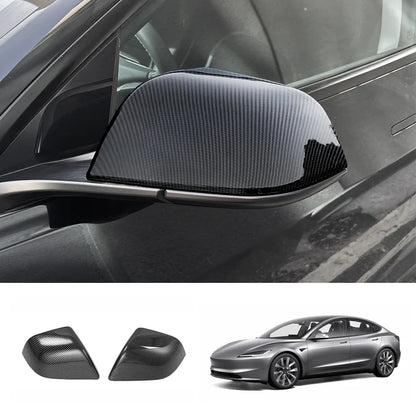 ABS Side Mirror Covers & Door Handle Covers for Tesla Model Y Juniper 2025+ / Model 3 Highland 2024+ Model 3 Highland 2024+ Side Mirror Covers Glossy Carbon Pattern