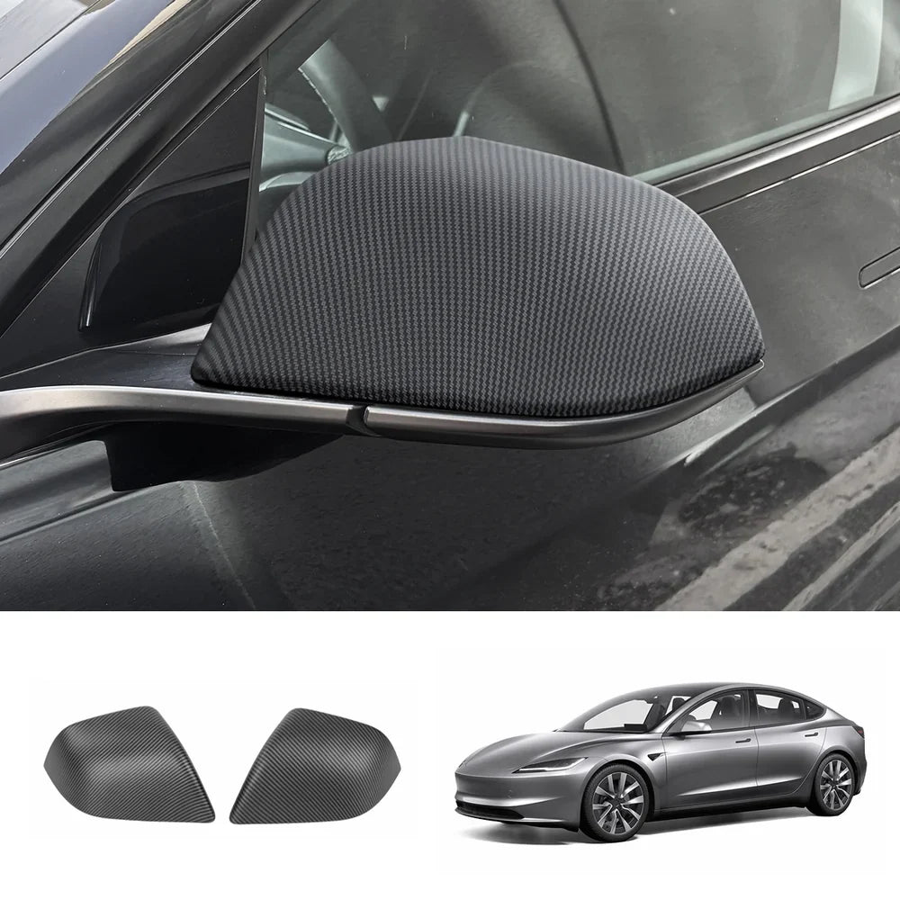 ABS Side Mirror Covers & Door Handle Covers for Tesla Model Y Juniper 2025+ / Model 3 Highland 2024+ Model 3 Highland 2024+ Side Mirror Covers Matte Carbon Pattern