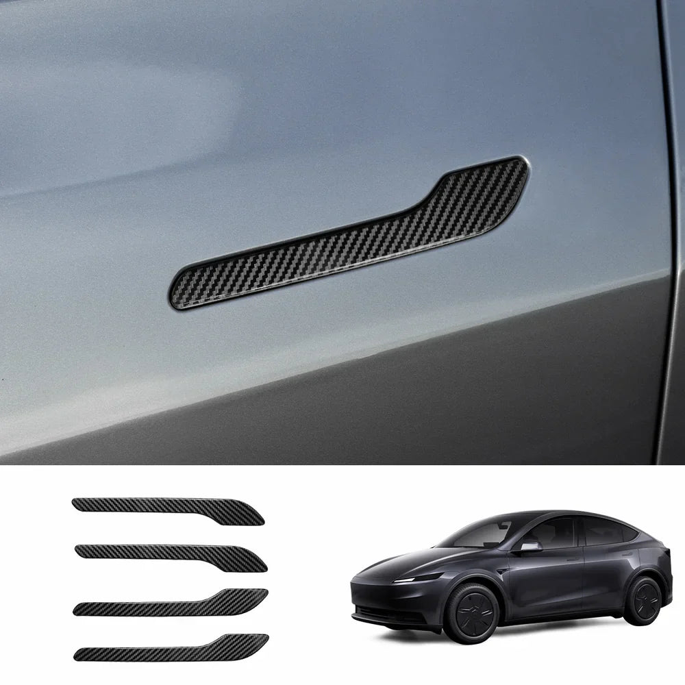 ABS Side Mirror Covers & Door Handle Covers for 2026 New Tesla Model Y Standard Door Handle Covers Glossy Carbon Pattern