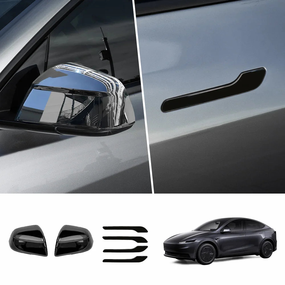 ABS Side Mirror Covers & Door Handle Covers for 2026 New Tesla Model Y Standard Full Set (Door Handle + Side Mirror) Glossy Black