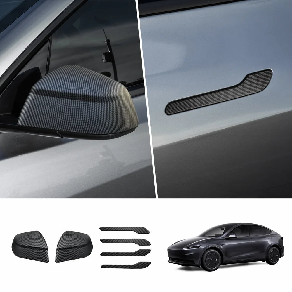 ABS Side Mirror Covers & Door Handle Covers for 2026 New Tesla Model Y Standard Full Set (Door Handle + Side Mirror) Matte Carbon Pattern