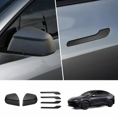 ABS Side Mirror Covers & Door Handle Covers for 2026 New Tesla Model Y Standard Full Set (Door Handle + Side Mirror) Matte Carbon Pattern