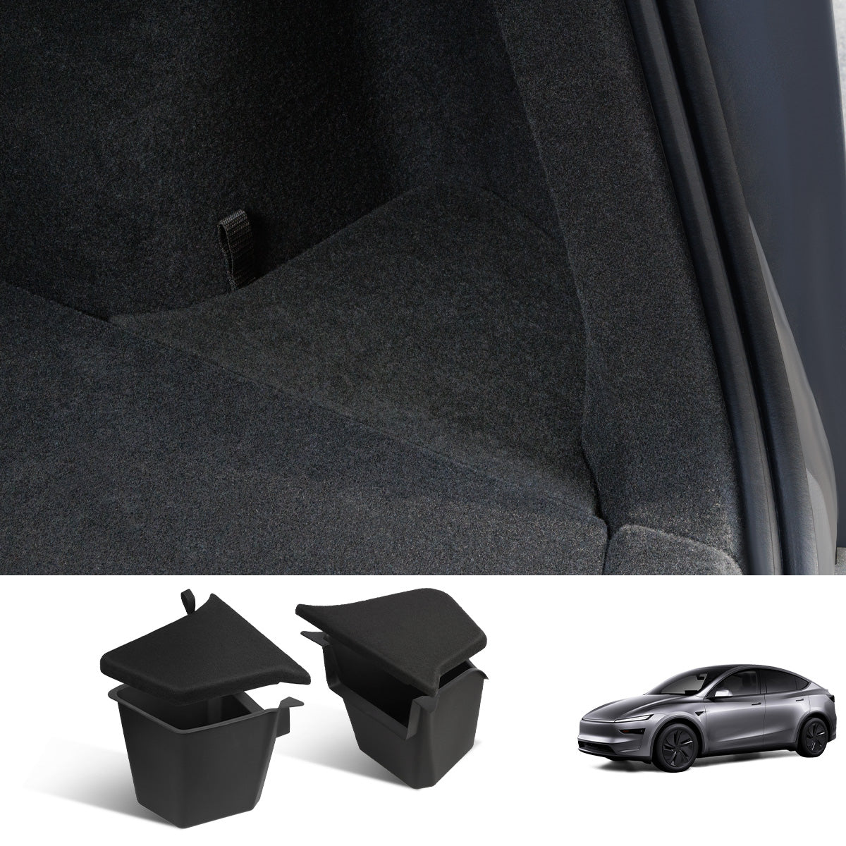 TPE Rear Trunk Side Storage Box for Tesla Model Y Juniper 2025+ (2 Pcs) North American