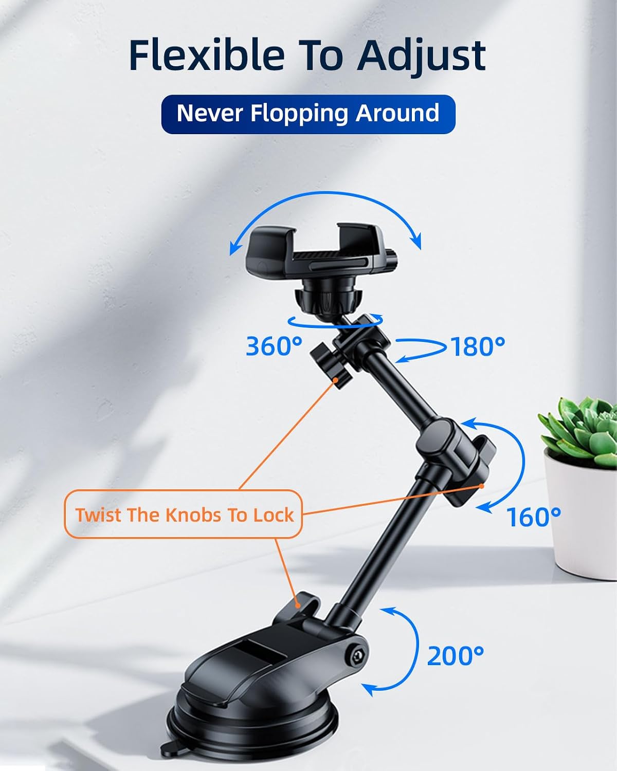 Adjustable Rotatable Car Phone Mount Holder for Tesla & EV – 360° Flexible Arm