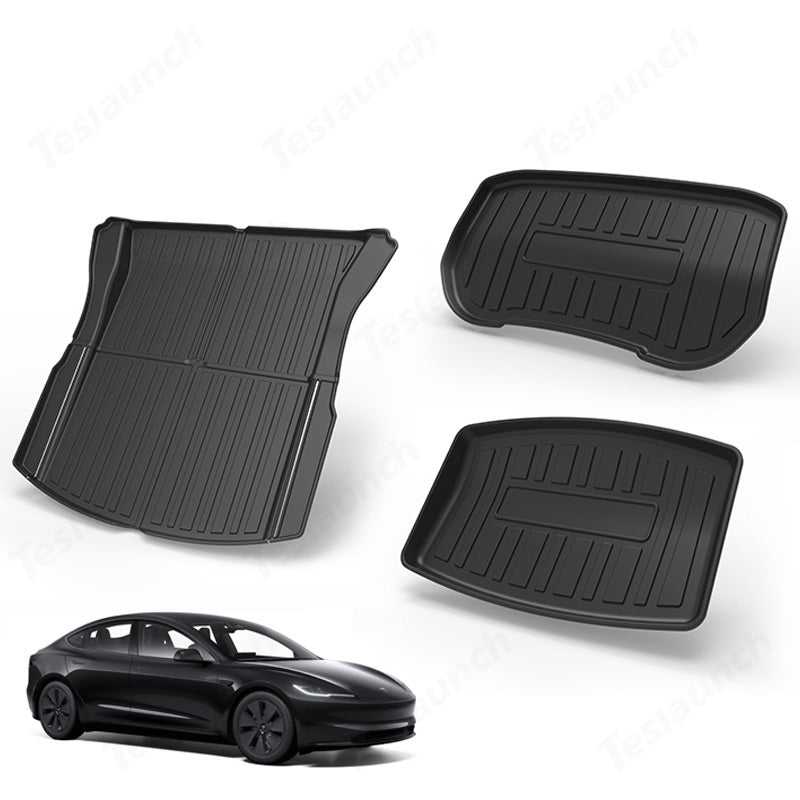 All-Weather Full Set Trunk Mat Cargo Floor Mats For Tesla 2024 Model 3 Highland Front Storage Mat+Trunk Mat+Rear Storage Mat(3PCS)