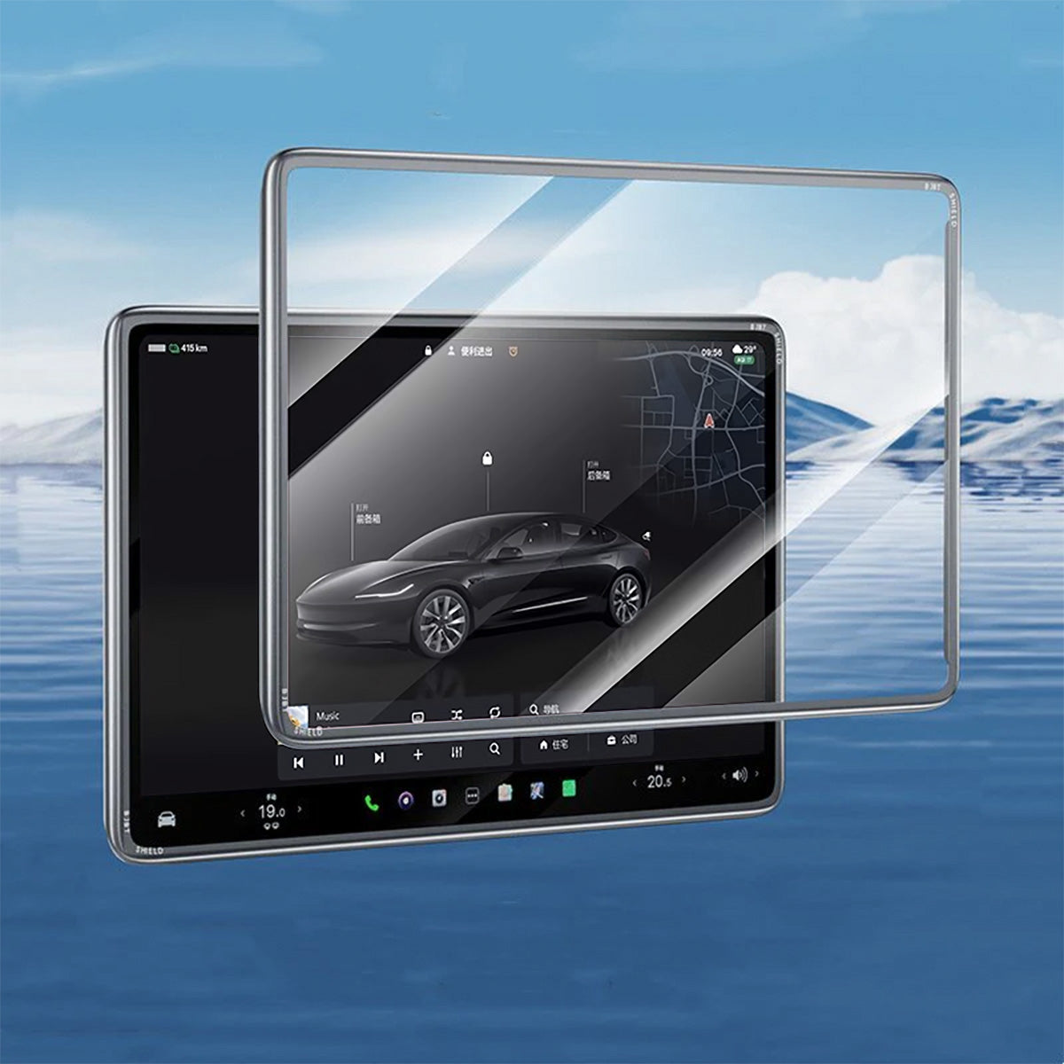 All-in-One Central Screen Tempered Glass & Frame Cover for Tesla Model 3/Y 2024+ Model 3 Highland 2025+ Model Y Juniper Silver