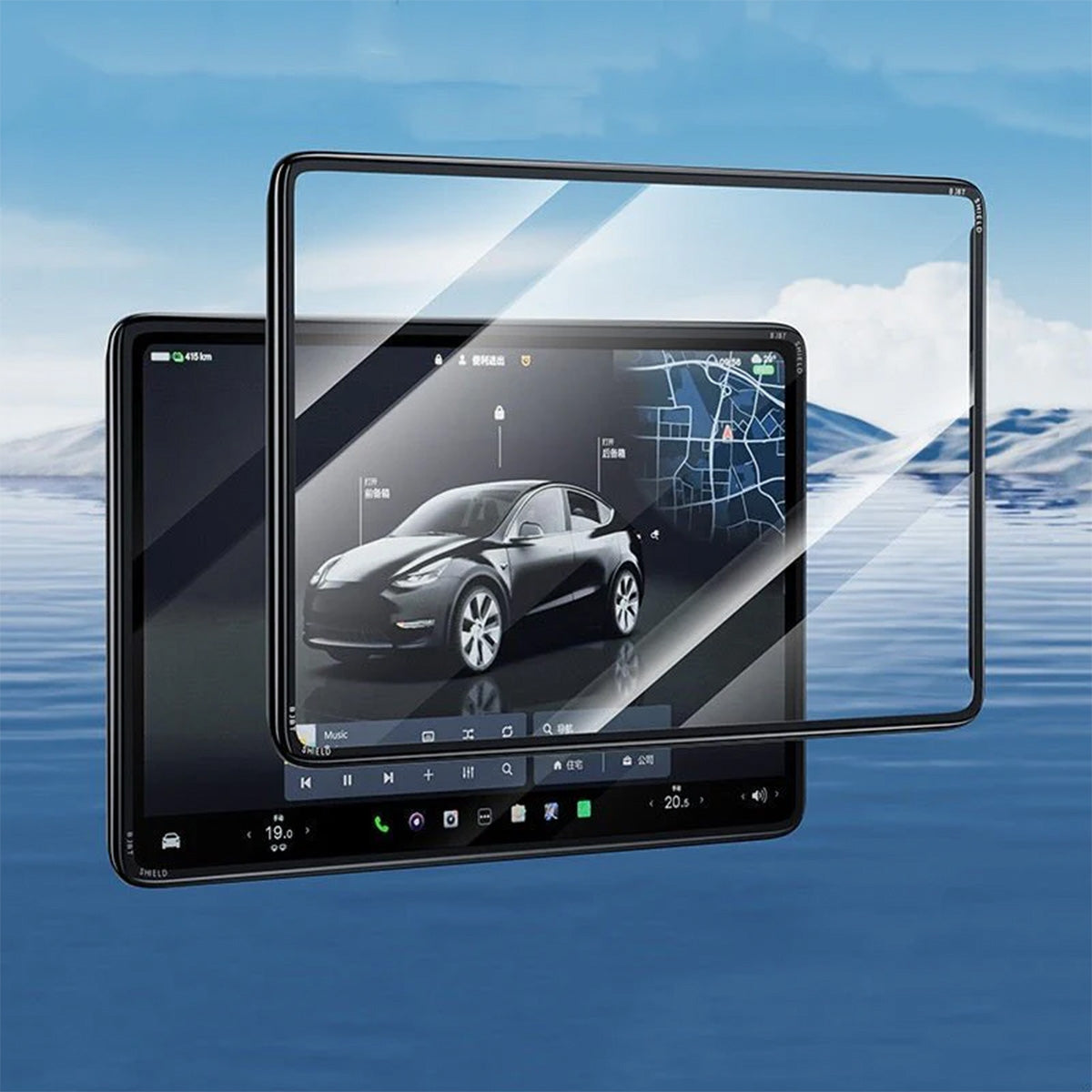 All-in-One Central Screen Tempered Glass & Frame Cover for Tesla Model 3/Y 2017-2023 Model 3 2020-2024 Model Y Black