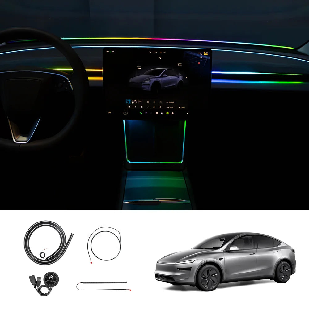 LED Dashboard Ambient Light – Color Changing Interior Upgrade for Tesla Model Y Juniper 2025+ Full Set (Windshield + Dashboard+Charging Area)