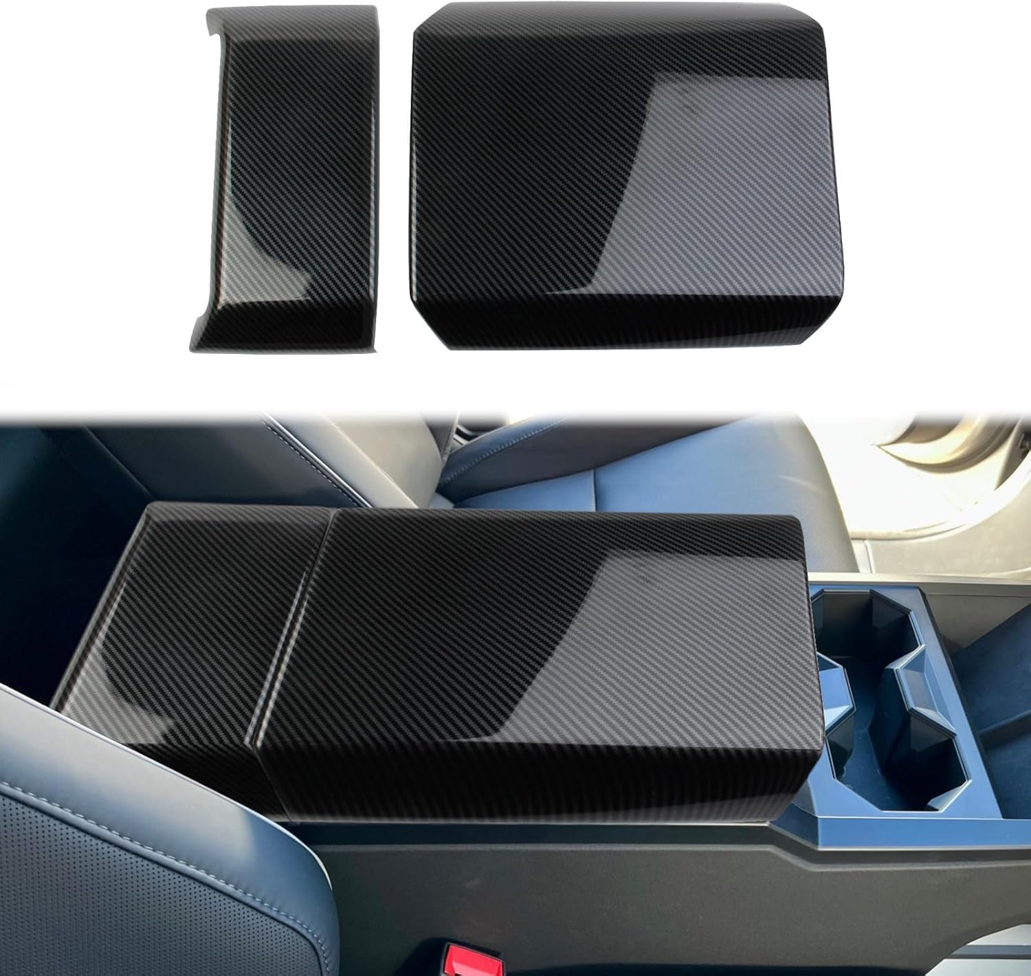 Center Control Armrest Covers (Carbon Fiber Pattern ABS) for Cybertruck (2 PCS) Gross Carbon Fiber Style