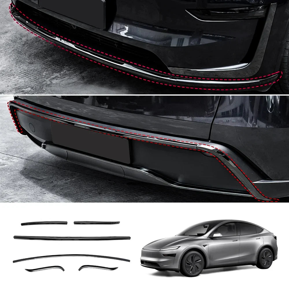 Stainless Steel Front & Rear Bumper Protector Trim for Tesla Model Y Juniper 2025+ Buy in set Black Front + Rear Trims 6PCS
