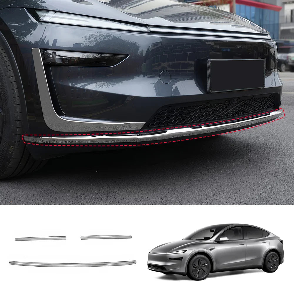 Stainless Steel Front & Rear Bumper Protector Trim for Tesla Model Y Juniper 2025+ Buy in separate Silver Front Trims 3PCS