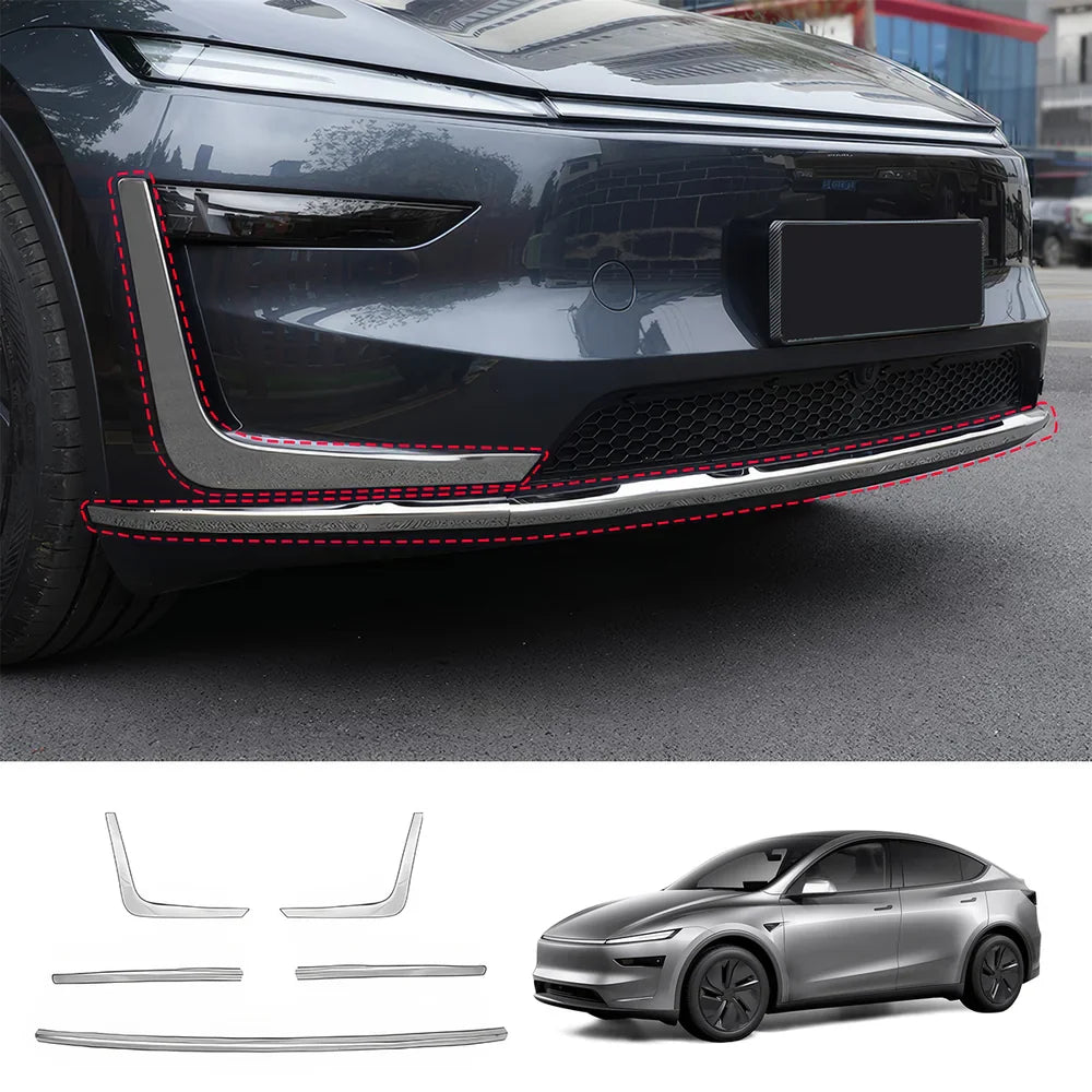 Stainless Steel Front & Rear Bumper Protector Trim for Tesla Model Y Juniper 2025+ Buy in set Silver Front + Side Trims 5PCS