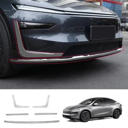 Stainless Steel Front & Rear Bumper Protector Trim for Tesla Model Y Juniper 2025+ Buy in set Silver Front + Side Trims 5PCS