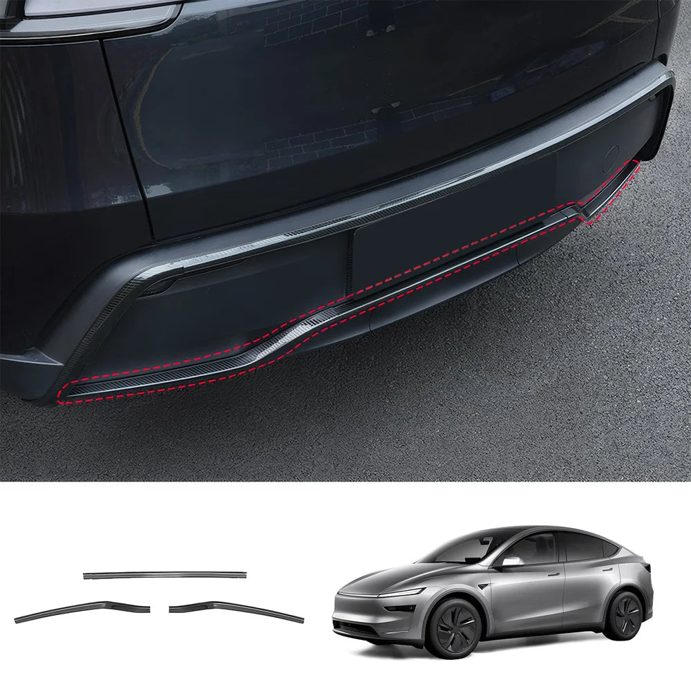 Stainless Steel Front & Rear Bumper Protector Trim for Tesla Model Y Juniper 2025+ Buy in separate Carbon Fiber Texture Diffuser Trims 3PCS