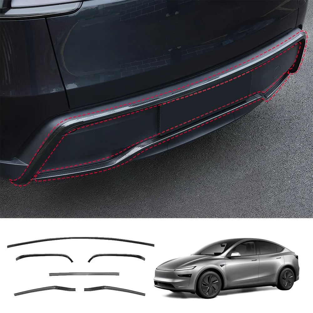 Stainless Steel Front & Rear Bumper Protector Trim for Tesla Model Y Juniper 2025+ Buy in set Carbon Fiber Texture Rear + Diffuser Kits 6PCS