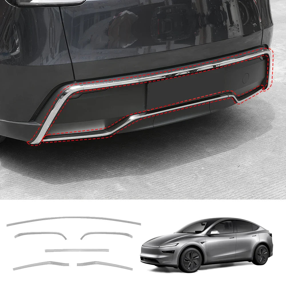 Stainless Steel Front & Rear Bumper Protector Trim for Tesla Model Y Juniper 2025+ Buy in set Silver Rear + Diffuser Kits 6PCS