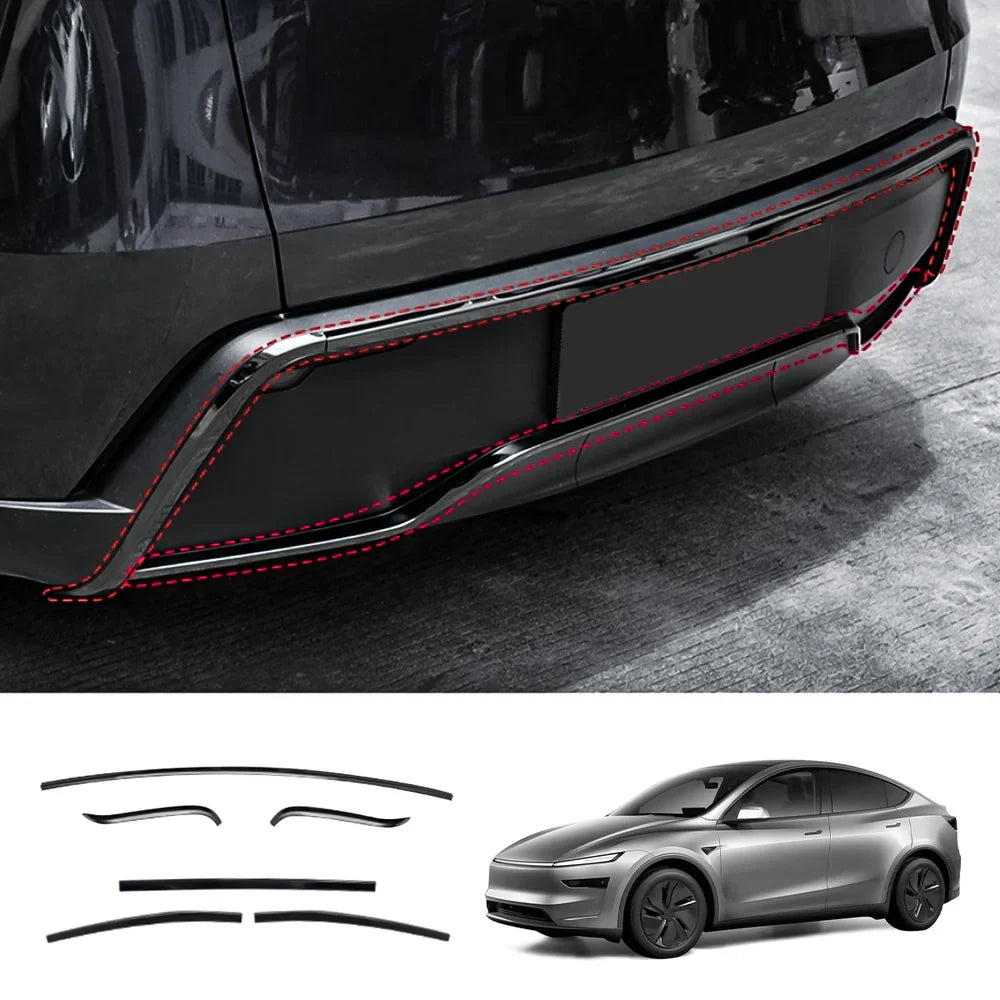 Stainless Steel Front & Rear Bumper Protector Trim for Tesla Model Y Juniper 2025+ Buy in set Black Rear + Diffuser Kits 6PCS