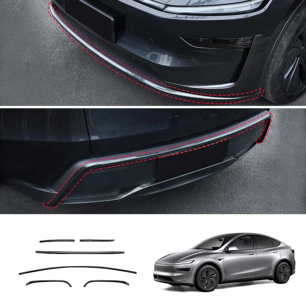 Stainless Steel Front & Rear Bumper Protector Trim for Tesla Model Y Juniper 2025+ Buy in set Carbon Fiber Texture Front + Rear Trims 6PCS