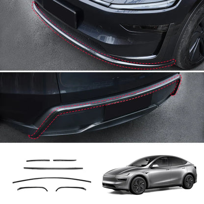 Stainless Steel Front & Rear Bumper Protector Trim for Tesla Model Y Juniper 2025+ Buy in set Carbon Fiber Texture Front + Rear Trims 6PCS