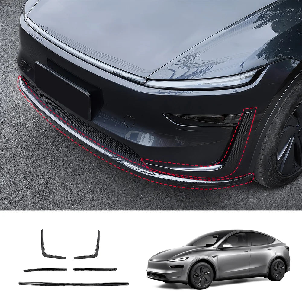 Stainless Steel Front & Rear Bumper Protector Trim for Tesla Model Y Juniper 2025+ Buy in set Carbon Fiber Texture Front + Side Trims 5PCS