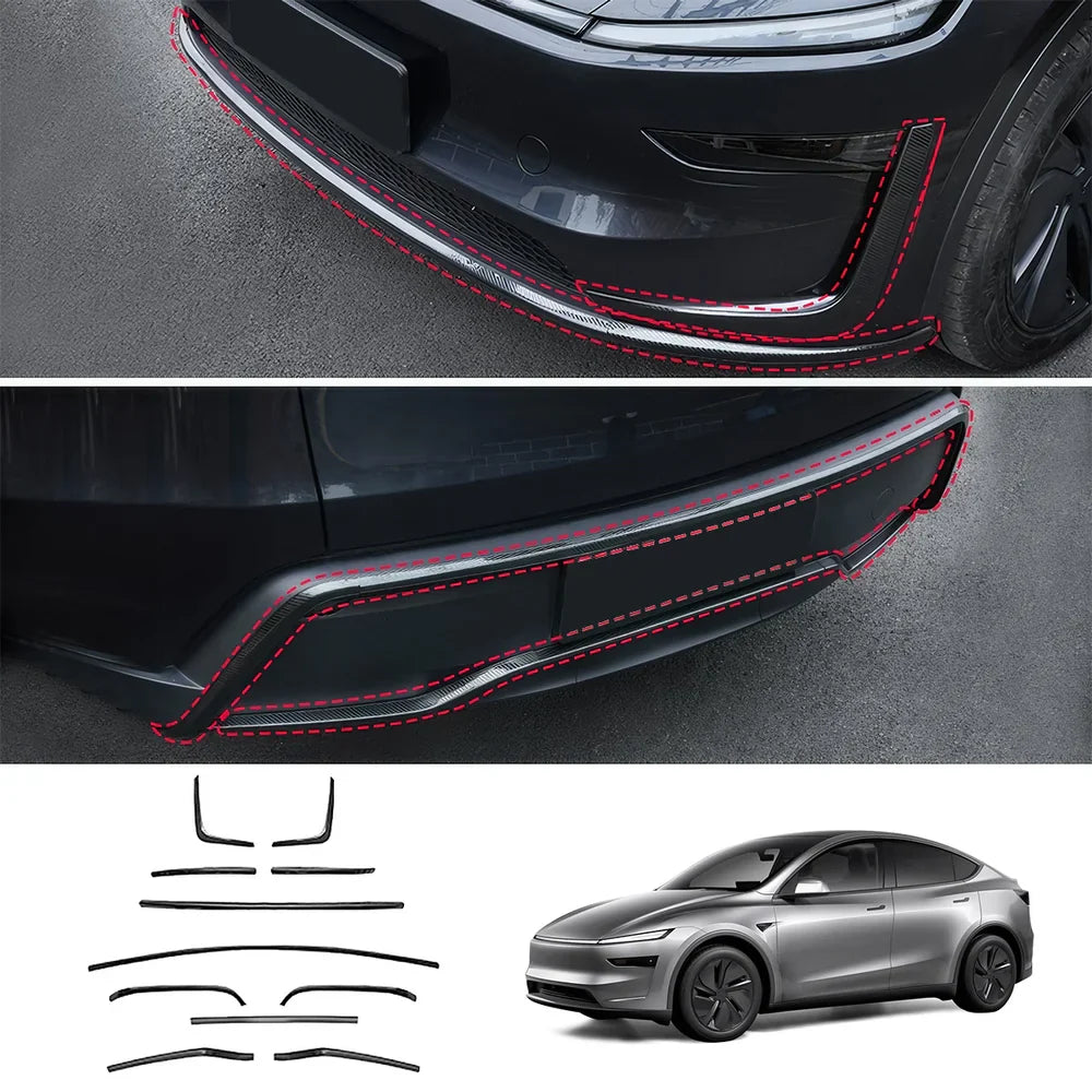 Stainless Steel Front & Rear Bumper Protector Trim for Tesla Model Y Juniper 2025+ Buy in set Carbon Fiber Texture Full Kit 11PCS