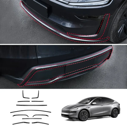 Stainless Steel Front & Rear Bumper Protector Trim for Tesla Model Y Juniper 2025+ Buy in set Carbon Fiber Texture Full Kit 11PCS